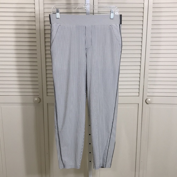 Athleta Brooklyn Textured Ankle Pant City Stripe Black/Sea Size 8 Petite - Picture 3 of 14